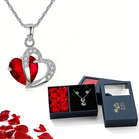 Gift box: 6 roses and a necklace with a heart